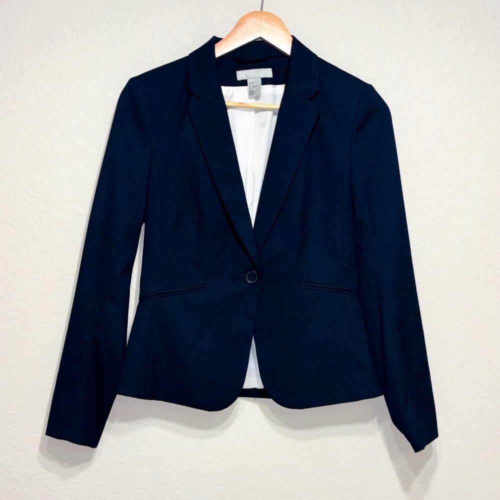 H&M Classic Business Casual Black Notch Lapel Single-Button Tailored Blazer Sz 4
